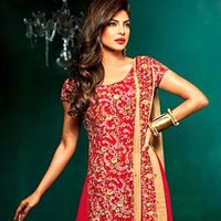 Delightful Red Priyanka Chopra Georgette Anarkali Style Suits