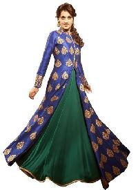 Blue & Green Banglori Silk Indo Western Lehenga Suits