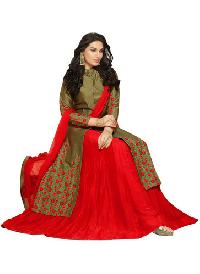 Olive & Red Glace Cotton Indo Western Lehenga Suits