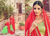 Light Green & Red Color Georgette Embroidery Designer Sarees 9