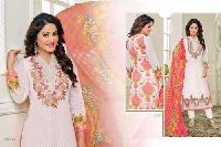 Off White Faux Georgette Semi Stitched Salwar Suits
