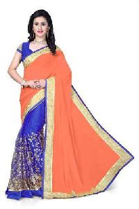 Orange Embroidered Georgette Sarees