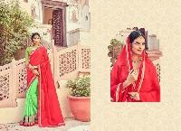 Red & Light Green Embroidered Georgette Sarees