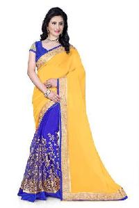 Yellow Embroidered Georgette Sarees