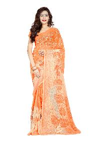 Casual Wear Orange Printed Chiffon Saree_AAKN32SR1038AKSML