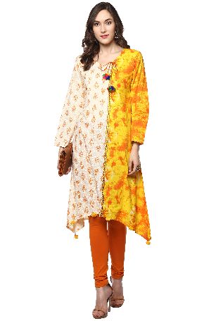 Janasya Women's Multicolor Embellished Cotton A-Line Kurti