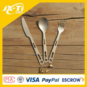 Camping Hiking Three Piece Titanium Cutlery Spork With Carabiner