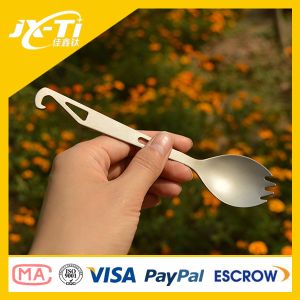 Multifunctional Straight Shank Titanium Spork, Titanium Camping Cutler