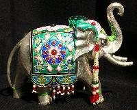 Silver Enameled Elephant Statue