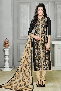 Ladies Flavour Black Chanderi Cotton Embroidered Unstitched Dress Mate