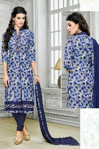 Ladies Flavour Blue Chanderi Cotton Embroidered Unstitched Dress Mater