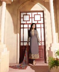Ladies Flavour Designer Embroidery Grey Georgette Straight Suit