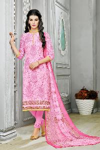 Ladies Flavour Light Pink Chanderi Cotton Embroidered Unstitched Dress