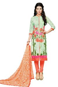 Ladies Flavour Multicolor Chanderi Cotton Embroidered Unstitched Dress
