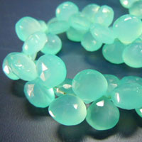 Aqua Chalcedony Faceted Heart Shape Briolettes
