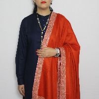 Orange Multi-Colored Border Sozni Pashmina Shawl
