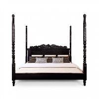 Reeded Four Poster Bed: Black, King Size