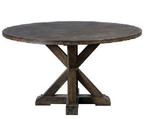 Cross Base Round Wooden Table