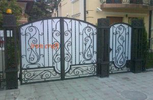 iron gate with background of aquirilic sheet