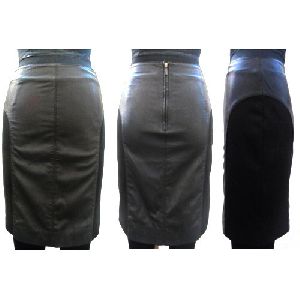 Ladies Leather Black Skirt with zip