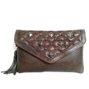 Ladies Leather Brown Quilted Pouch