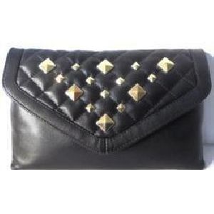 Ladies Leather Black Quilted Pouch