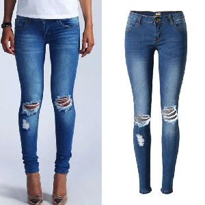 Women Blumelt New Blue Low Waist Ripped Jeans