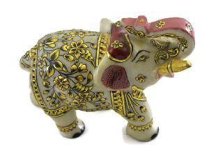EIIM0301 Handmade Marble Pure Gold Work Elephant Statue