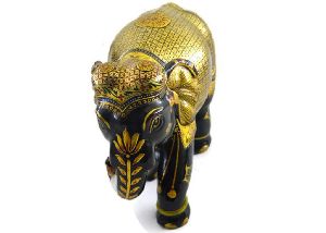 EIIW0210 Handmade Wooden Silver & Pure Gold Work Elephant Statue