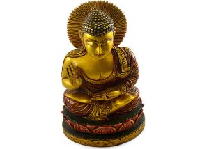 Handmade Kadam Wood Gold Work Buddha Statue