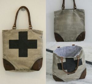 PH071 Canvas Mix Leather Tote Bag