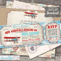 Vintage Airplane Baby Shower Invitation