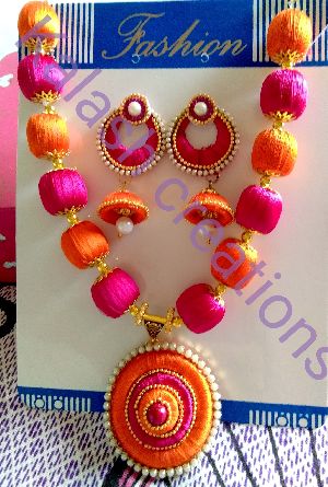 Silk thread necklace with chandbali jhumka