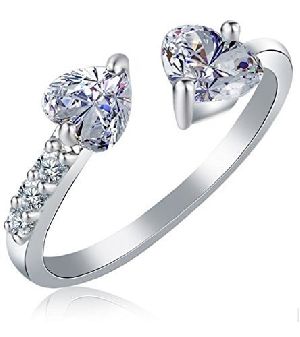 Silver Ladies CZ Heart Shaped Rings