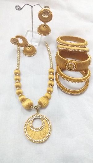 gold Color silk thread jewellary set