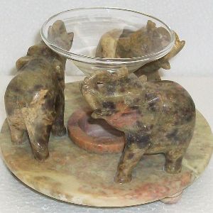 Soap Stone Elephant W/Bowl - 8918