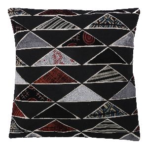 Black Triangle Print Cotton Silk Patchwork Cushion Cover