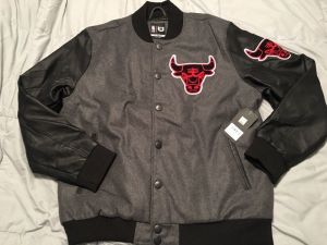 Chicago Bulls Black & Grey Patch Letterman Varsity Jacket Size XL