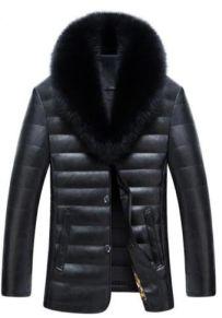 Fashion Mens Luxury Fur Collar Puffed Leather Down Jackets Winter Overcoats