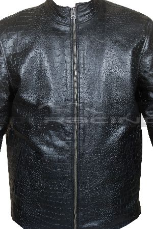 Italian handmade Men genuine lambskin leather jacket alligator crocodile  Black
