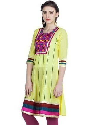 Zovi Yellow Embroidered  Kurti