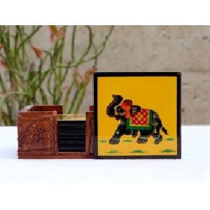 Elephant Painting Tea / Coffee Coaster with Stand