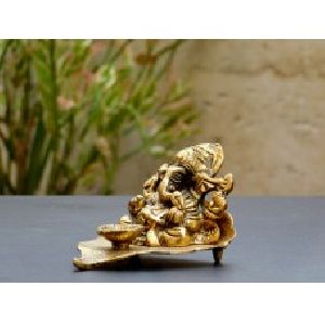 Idol Ganesha in Golden Color with Diya