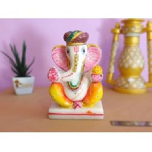Pagdi Ganesha Made of Marble With Beautiful Painting