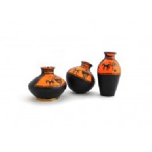 Terracotta Warli Handmade Pot Set - Black Colour