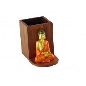 sitting Buddha Wooden Pen Stand