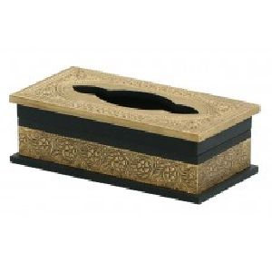 Wooden Tissue Box With Half-Brass Art