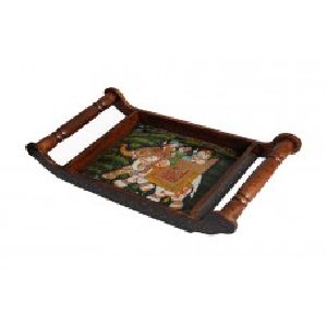 curved handles Wooden Tray