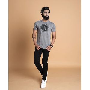 T-shirt Round Neck Gray Black Circle Design