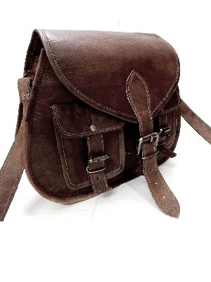 Ladies Leather Double Pocket Crossbody Bags